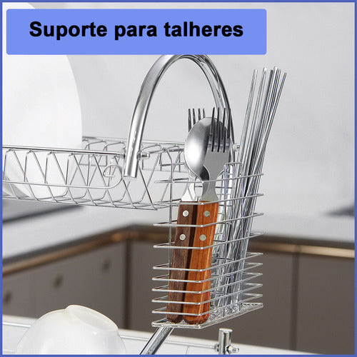 Escorredor De Louça Pratos Talheres Inox Cozinha Duplo